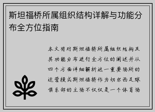 斯坦福桥所属组织结构详解与功能分布全方位指南 斯坦福桥所属组织结构详解与功能分布全方位指南